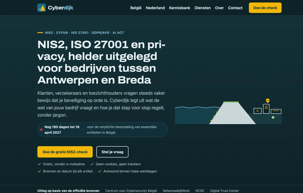 Startpagina van cyberdijk.eu, gemaakt door Marketingbaas